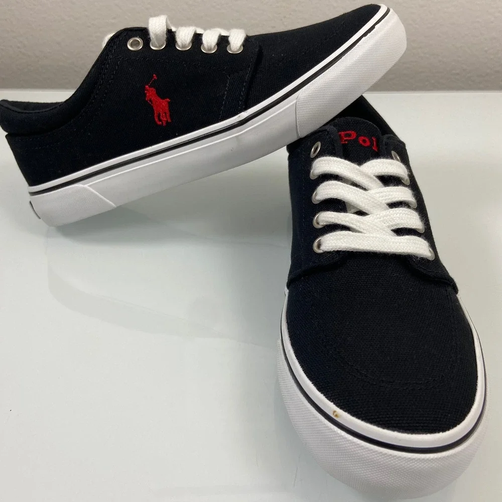 Polo Ralph Lauren Boys 5 Black Canvas Faxon Low Sneaker Pony Logo NWOB Preppy‎
